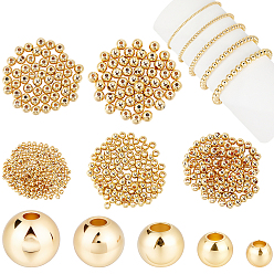 Настоящее золото 14K 500шт 5 стили стойка покрытие латунные бусины, долговечный, круглые, реальный 14 k позолоченный, 2~6 мм, отверстие : 0.8~1.5 мм