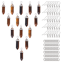 Тигровый глаз 95шт 3 наборы для самостоятельного изготовления висячих сережек, в том числе подвески в виде пули из натурального тигрового глаза, медные крючки и кольца для сережек, платина, 37x12 мм, отверстие : 3 мм