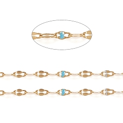 Темно-Голубой Ручная работа 304 цепочки из нержавеющей стали, кабельные цепи, с эмалью и катушкой, пайки, Плоско-овальные, долговечный, глубокое синее небо, 3x1.5x0.1~1 мм, около 32.8 футов (10 м) / рулон