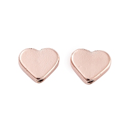 Rose Gold Rack Plating Brass Beads, Long-Lasting Plated, Cadmium Free & Lead Free, Heart, Rose Gold, 6.5x8x2.5mm, Hole: 1mm