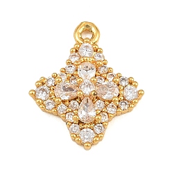 Doré  Pendentifs en laiton zircon cubique transparent, charmes de fleurs, or, 15.5x13.5x4.5mm, Trou: 1.2mm