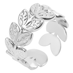 Stainless Steel Color 201 Stainless Steel Leafy Branch Wrap Open Cuff Ring for Women, Stainless Steel Color, US Size 8(18.1mm)