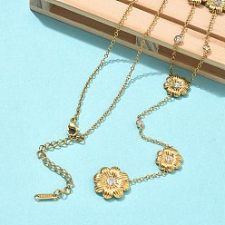 Золотой 304 Подвеска-колье из нержавеющей стали в виде цветка, украшенная микропаве из кубического циркония, для женщин, золотые, 16.93 дюйм (43 см)