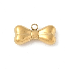 Настоящее золото 18K 304 подвески из нержавеющей стали, очарование бантом, реальный 18 k позолоченный, 9x17x4 мм, отверстие : 2 мм