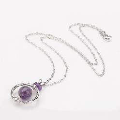Amethyst Natural Amethyst Pendant Necklaces, with Alloy Findings and Brass Chains, 17.7 inch