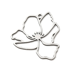 Color de Acero Inoxidable 201 colgantes de acero inoxidable, dijes de flores de magnolia, color acero inoxidable, 24x23x1 mm, agujero: 1.4 mm