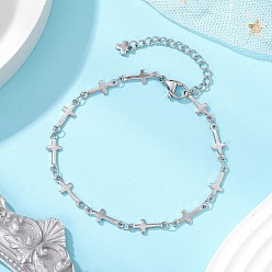 Платина 304 браслеты из звеньев цепи из нержавеющей стали для женщин, крестик, платина, 7-3/8 дюйм (18.6 см)