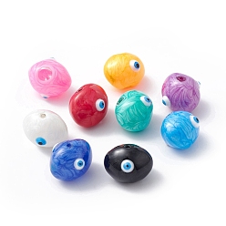 Mixed Color Glass Beads, with Enamel, Oval with Evil Eye Pattern, Mixed Color, 13x16.5x15.5mm, Hole: 1.4mm