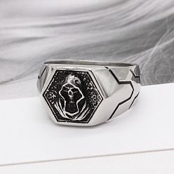Античное Серебро 316l хирургические кольца из нержавеющей стали для мужчин, шестиугольник с черепом, античное серебро, размер США 12 (21.4 мм)