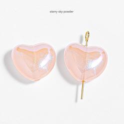 Pink Прозрачные смоляные бусины в виде русалок, переливающиеся на свету., сердце, с блеском порошок, розовые, 19.5x16.5 мм, отверстие : 2 мм, около 30 шт / упаковка