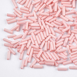 Pink Glass Bugle Beads, Round Hole, Opaque Colours, Pink, 6~7x1.5~2mm, Hole: 0.8mm, about 10000pcs/bag
