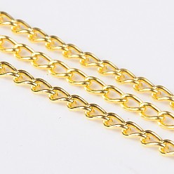 Golden Iron Twisted Chains Curb Chains, Unwelded, Golden, with Spool, Link: about 2mm wide, 3.5mm long, 0.5mm thick, about 328.08 Feet(100m)/roll