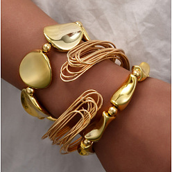 Золотой Набор из тянущихся браслетов и манжет из железа и пластика CCB для женщин, золотые, 6-1/4 дюйм (16 см) и 2-3/8 дюйм (6 см), 3 шт / комплект