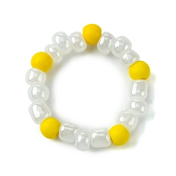 Золотистый Круглые женские растягивающиеся кольца из синтетической бирюзы со стеклянными бусинами, золотые, 4~5 мм, внутренний диаметр: 16 мм