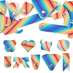 Mixed Shapes 9 шт. 9 стили радужных цветов из искусственной кожи для хранения кабелей, ремешок-органайзер, для управления проводами, с кнопкой-застежкой из сплава, разнообразные, 35~102x20~71x2~9 мм, 1 шт / стиль