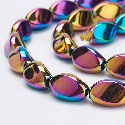 Rainbow Plated Electroplate Non-Magnetic Synthetic Hematite Strands, Twist, Grade A, Multi-color Plated, 12x8mm, Hole: 1mm, about 34pcs/strand, 16.02 inch
