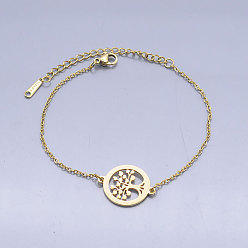 Золотой 201 из нержавеющей стали ссылка браслеты, с карабин-лобстерами , Древо жизни с плоским круглым, золотые, 6-3/4 дюйм ~ 6-7/8 дюйм (17.2~17.6 см)