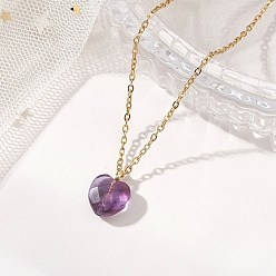 Аметист Кулон в форме сердца из натурального красного аметиста 304 цепочка из нержавеющей стали для женщин, золотые, 17.91 дюйм (45.5 см)