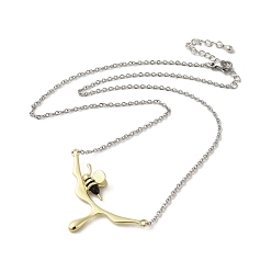 Golden Brass Enamel Pendant Necklaces for Women, Bee, Golden, 17.32 inch(440mm)