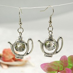 Gainsboro Trendy Tibetan Style Teapot Dangle Earrings, with Glass Beads and Brass Earring Hooks, Gainsboro, 45mm