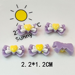 Medium Purple Opaque Resin Decoden Cabochons, Bowknot with Heart, Medium Purple, 12x22mm