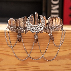 Верблюжий Металлические ленты для волос с луной и цепочкой, Обруч для волос в обертке из натуральных кристаллов кварца для женщин и девочек, верблюжие, 150x130 мм