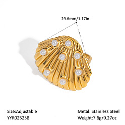 Настоящее золото 18K Европейские манжетные кольца в форме ракушки из нержавеющей стали, с имитацией жемчуга, реальный 18 k позолоченный, 29.6 мм