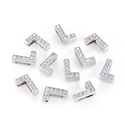 Letter L Alloy Initial Slide Charms with Grade A Rhinestones, Lead Free & Nickel Free, Platinum, Letter.L, 12~13x8~13x4~5mm, Hole: 8x2mm
