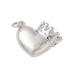 Платина Латунные подвески, сердце с подвесками в виде короны, с целью перехода в кольце, долговечный, без свинца и без кадмия, платина, 15.5x20x8 мм, отверстие : 3.5 мм