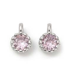 Pink Кулон из циркония, одиночные каменные прелести, плоско-круглые, стойки покрытие, долговечный, платина, розовые, 6.5~7x4.5~5x3 мм, отверстие : 1 мм