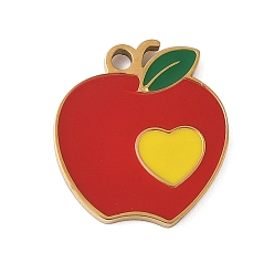 Яблоко 304 из нержавеющей стали шармы эмали, реальный 18 k позолоченный, яблоко, 14.5x13x1.5 мм, отверстие : 1.5 мм