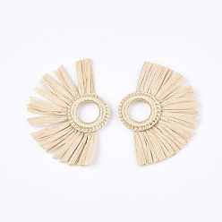 пшеница Кулон из рафии с кисточками, с кольцом из полиэстера, вентилятор, цвет пшеницы, 47~55x68~78x5~6 мм, отверстие : 14 мм