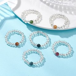 (52) Непрозрачная лаванда Натуральные зеленые нефритовые кольца с имитацией турмалина и стеклянными бусинами, эластичные., разноцветные, внутренний диаметр: 17.8 мм