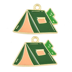 Lime Green Alloy Enamel Pendants, Tent Charms, Golden, Lime Green, 19x27x1mm, Hole: 2mm