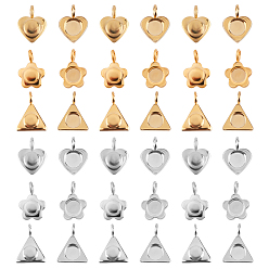 Mixed Color 304 Stainless Steel Pendant Cabochon Settings, Plain Edge Bezel Cups, Mixed Shapes, Mixed Color, Tray: 4mm, 10~11x7.5~9x2~3.5mm, Hole: 2mm, 60pcs/box