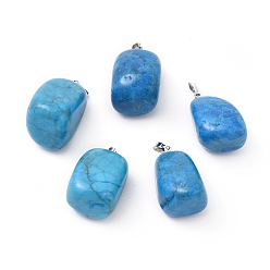 Howlite Natural Howlite Pendants, Dyed & Heated, with Platinum Tone Brass Findings, Nuggets, 23~30x13~22x12~20mm, Hole: 5x3mm