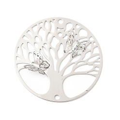 Платина Латунные подвески, плоская круглая с подвесками дерево жизни, полый, платина, диаметр: 40 mm, отверстие : 2~2.2 мм, ширина : 2~4 мм