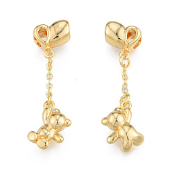 Real 18K Gold Plated Brass Beads, with Chain, Nickel Free, Bear, Real 18K Gold Plated, 40mm