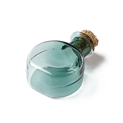 Teal Flat Round Miniature Glass Bottles, with Cork Stoppers, Empty Wishing Bottles, for Dollhouse Accessories, Jewelry Making, Teal, 11.5x21x31mm