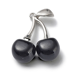 Черный Подвески из эмали и сплава, без свинца и без кадмия, платина, вишневое очарование, чёрные, 31x27x12 мм, отверстие : 1.8 мм