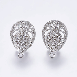 Платина Сплав серьги горный хрусталь выводы, с петлей, полая слеза, платина, 23.5x16 мм, отверстия: 1 мм, штифты: 0.7 мм