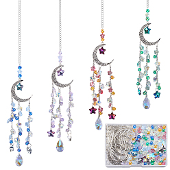 (52) Непрозрачная лаванда Наборы для самостоятельного изготовления подвесного ловца солнца в форме луны, включают в себя железные застежки-крючки, бордюрные цепи, Кольца прыжок, латунный штифт, Стеклянные бусины, акриловый шарик, разноцветные, 39.5x19x1 мм, отверстие : 8.5 мм