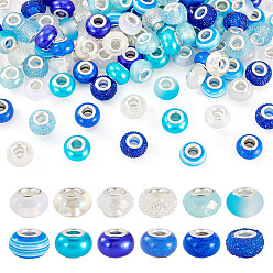 Синий 120шт. 12 цвета, имитация жемчуга, смоляные европейские бусины, бусины с большими отверстиями в форме шайбы, с двойных ядер серебрянного цвета, синие, 13.5! 14x8~10 мм, отверстие : 5 мм, 10 шт / цвет