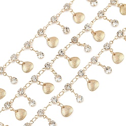 Золотой Латунные цепи в форме ракушки, со стеклом, долговечный, стойки покрытие, без свинца и без кадмия, несварные, ручной работы из бисера цепи, золотые, 3.8x2.5x0.4 мм
