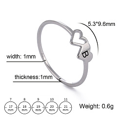 Letter B 304 Кольца из нержавеющей стали для женщин и мужчин, сердечко с буквой а~г, В письме, внутренний диаметр: 17 мм