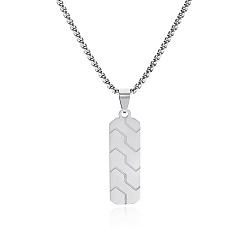 Нержавеющая Сталь Цвет 201 Подвеска-колье в виде прямоугольника с рисунком протектора шины из нержавеющей стали для мужчин, без потускнения, цвет нержавеющей стали, 23.62 дюйм (60 см), Кулон : 38x12 мм