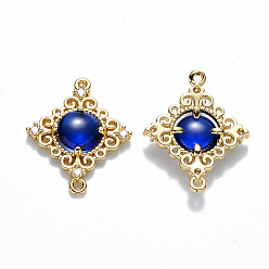 Черный Соединители стеклянные ссылки, с фурнитурой Berzel с открытой спиной из экологически чистого сплава и прозрачным фианитом, ромб, без никеля , золотой свет, синие, 23.5x19x4.5 мм, отверстие : 1.2 мм