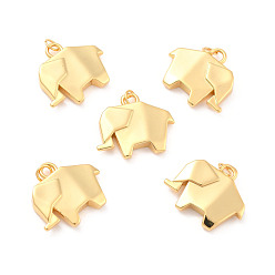 Настоящее золото 18K Стойки обшивки латунные подвески, долговечный, без кадмия, без никеля и без свинца, слон, реальный 18 k позолоченный, 19.5x22.5x4.5 мм, Перейти кольцо: 5x0.6 мм, 3.5 мм внутренним диаметром