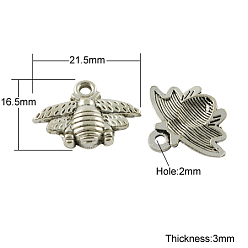 Античное Серебро Сплавочные подвески тибетского стиля, без кадмия, без никеля и без свинца, Пчелы, античное серебро, 16.5x21.5x3 мм, отверстие : 2 мм