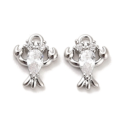 Платинированный Латунные микропаве прозрачные кубические циркониевые подвески, без кадмия, без никеля и без свинца, со стеклом, Cray, Реальная платина, 10.5x8x2.5 мм, отверстие : 1.2 мм